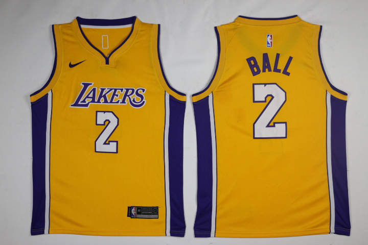 Men Los Angeles Lakers #2 Ball Yellow Game Nike NBA Jerseys
